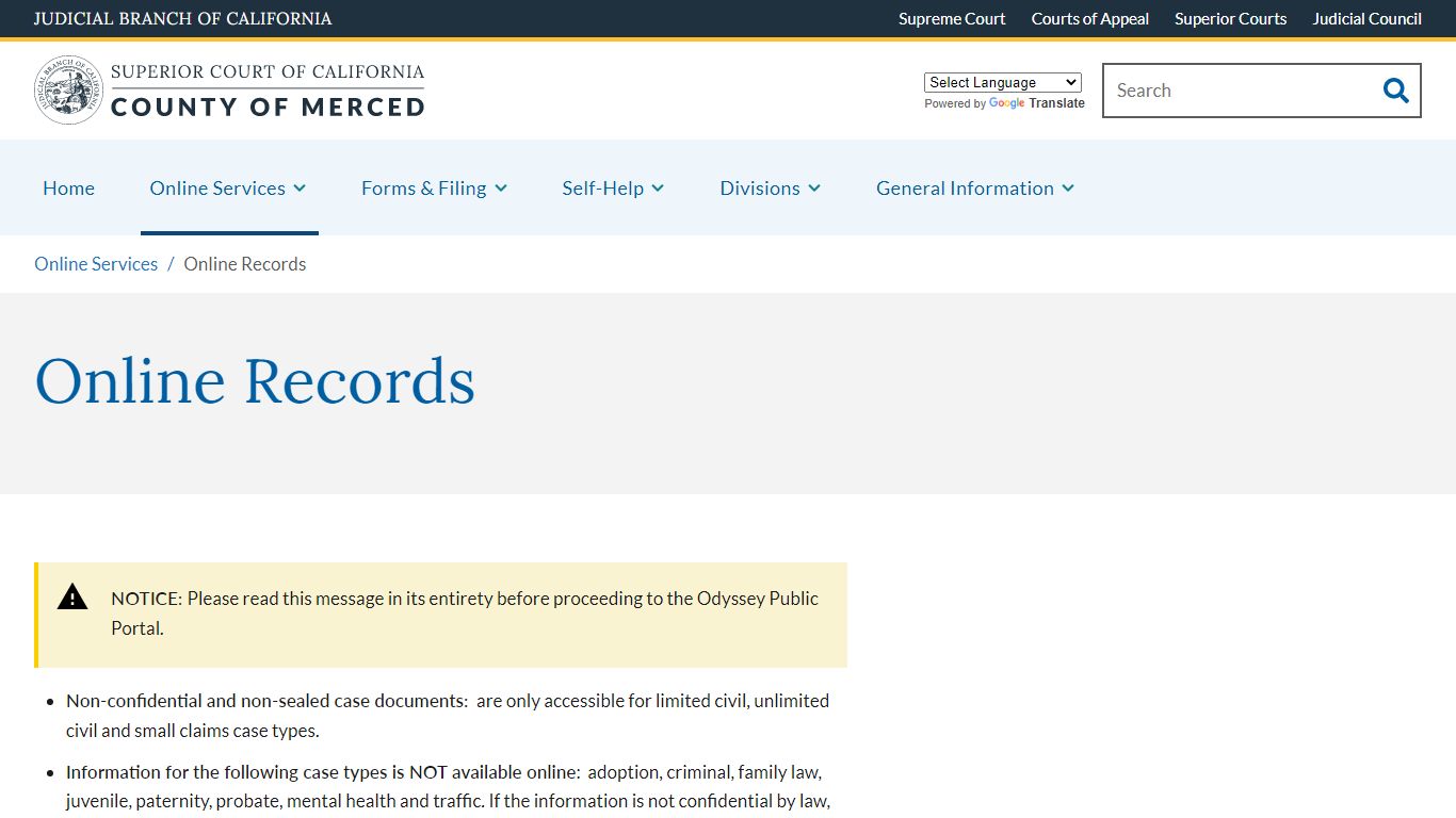 Online Records | Superior Court of California | County of Merced