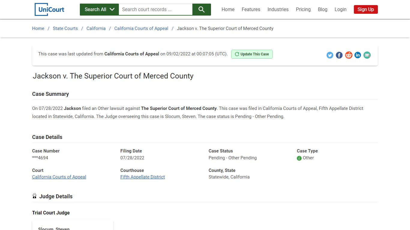 Jackson v The Superior Court of Merced County | Court Records - UniCourt